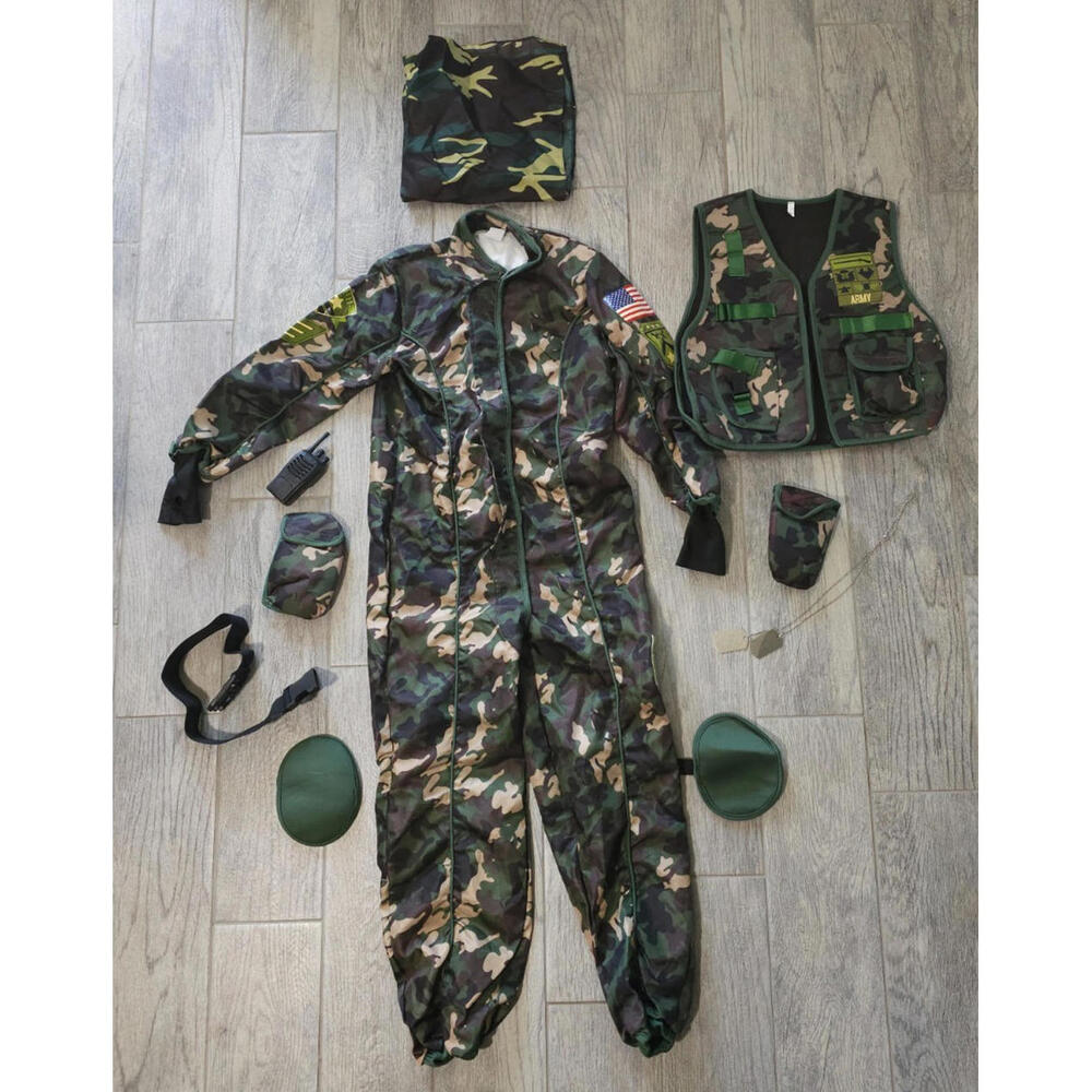 Kids Camouflage Army Special Forces Soldier Costume Halloween Tactical Size L